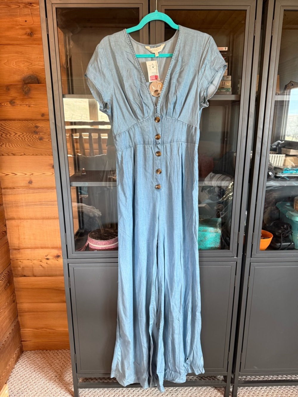 APRICOT Light Blue Button-Front Jumpsuit